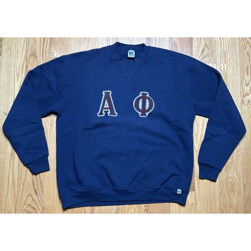 Vtg Russell Athletic Sweatshirt XL Alpha Phi Sorority Made in USA Navy Blue